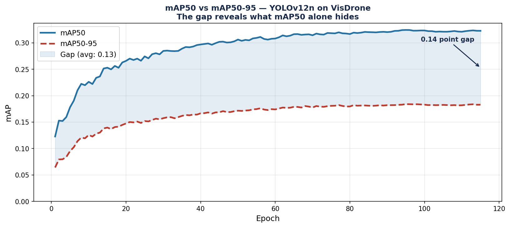 mAP50 vs mAP50-95 across training epochs